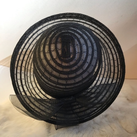 Vintage Black Net Straw Striped Rolled Brim Hat main image 6